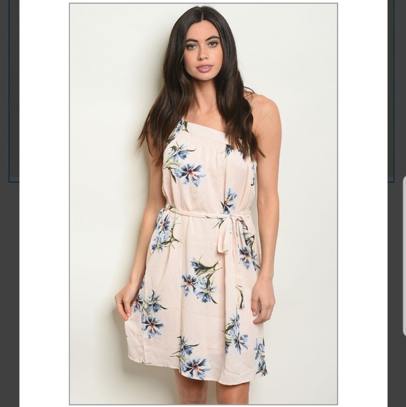 Summer Dress Peach Floral One Shoulder XS/S/M/L - Picture 2 of 4